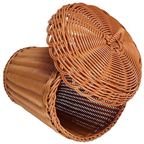 BUGUUYO Cestino in Rattan Simulato Portaoggetti Bidone Della Spazzatura Con Coperchio