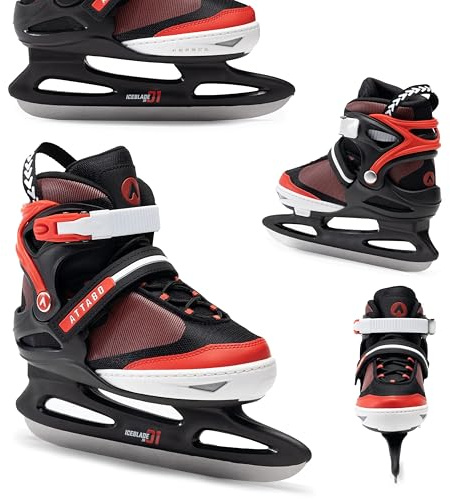 ATTABO Patins à Glace pour Enfants avec Ajustement 5 Taille de 26-31 EU | Chauds, Confortables, pour Apprendre à Rouler, Lame de Hockey en Acier Inoxydable | Noir/Rouge