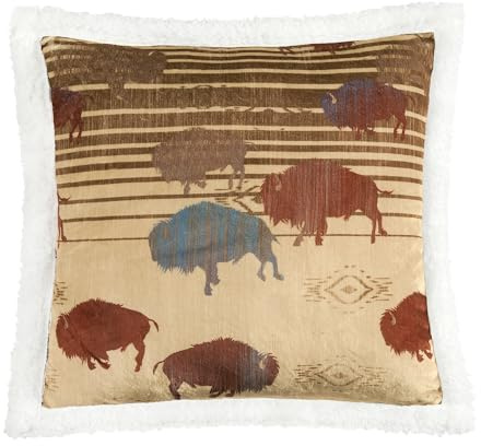 Indigo Hill by HiEnd Accents Home on The Range Aztec Sherpa Throw Pillow, Tribal Print Western Throw Pillows, Southwestern Sherpa Fleece Decorative Pillow for Couch, Sofa, Living Room, 18x18 inch