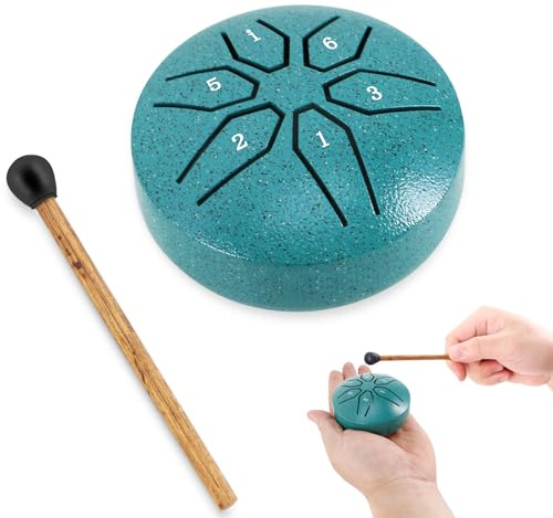 EASTROCK Mini-Stahlzungentrommel 3 Inch 6 Notes HandpanTrommel Spotted Grün | Geeignet für Anfänger,Erwachsene,Profi-Künstler.Mini Stahltrommel, Trommel Hammer, Buch.
