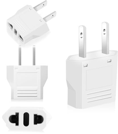 JOPHEK Adaptador Enchufe Europeo a Americano, Adaptador Enchufe Americano a Español | 6A 110/251V | para Europa/USA/US/China/Canadá - Blanco (4)