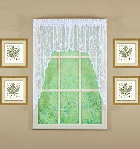 Today's Curtain, Songbird Semi-Sheer Lace Swag 38, White, 56 W x 38 L