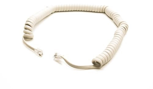 Geemarc Cordon de Combiné Spiralé pour Téléphone Fixe - Câble Téléphonique Blanc RJ9 vers RJ9-2 Mètres de Long Déroulé
