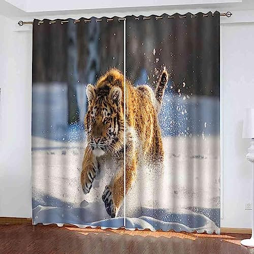 Verdunklungsvorhänge Kinderzimmer Tier Tiger 2 Stück Vorhang Blickdicht Ösenschal Kindergardinen Junge Verdunklungsgardine Größe: 2 X 2 X 110 X 215 Cm - Rauschunterdrückung Wärmedämmung -3B2R1N6E6D8E7
