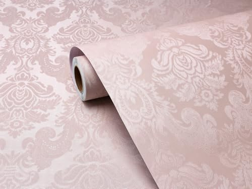 FunStick Vintage Light Pink Wallpaper Peel and Stick Textured Victorian Damask Floral Wall Paper Pink Contact Paper for Cabinets Removable Renter Friendly Wallpaper for Girls Bedroom Walls 15.8x80