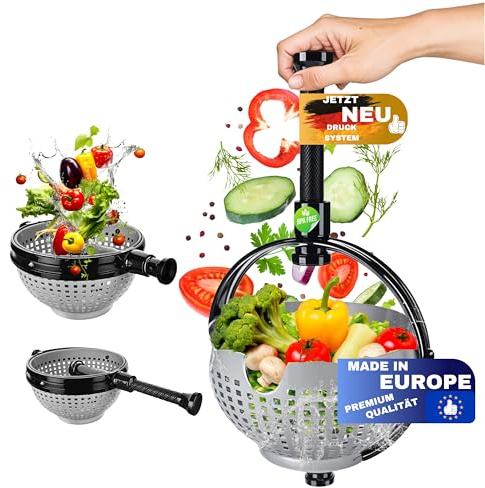 WoonFux® Essoreuse à salade avec poignée pliante pratique - Essoreuse à salade pliable pour votre confort de cuisine (gris)