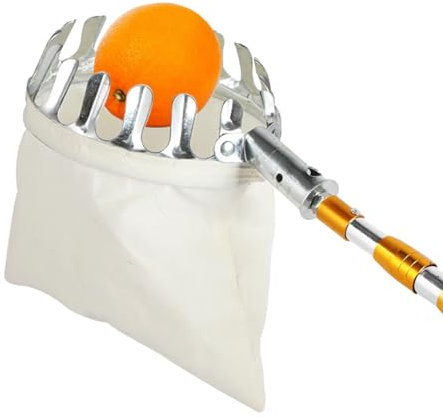 Obstpflücker mit Teleskopstiel Kirschenpflücker mit Stoffbeutel Apfelpflücker aus Edelstahl Obstsammler Diameter 16 cm Pflaumenpflücker Birnenpflücker Obstgreifer Einfach zu Montieren