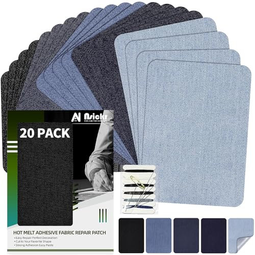Nsickr -20 StückJean Patches zum Bügeln auf innen und außen. Verschiedene Blautöne Patches Repair Kit. Jeans. Reparaturset für Kleidung. Starker Klebstoff. (Fünf Farben, 7.5×10.5 CM)