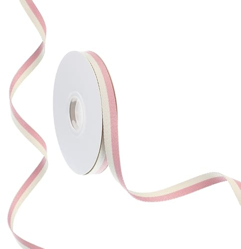 PATIKIL 9.8 Iarde x 0.4 Nastro a Righe Natalizio, Rotolo Nastro per Caramelle, Nastro Tessuto per Ghirlande Artigianali, Decorazioni per Matrimoni, Rosa Bianco