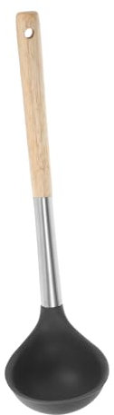 OKUMEYR Silicone Soup Ladle with Stainless Steel Handle, Grey Cooking Spoon for Serving Sauces and Wok Dishes, Heat Resistant Kitchen Utensil for Cooking and Serving