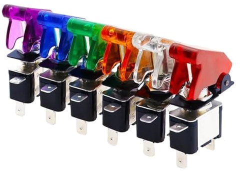 Interruttore a levetta a LED illuminato for camion for barche con protezione di sicurezza for aereo ribaltabile Rosso Blu Verde Giallo Bianco 12V20A(Carbon cap Red)