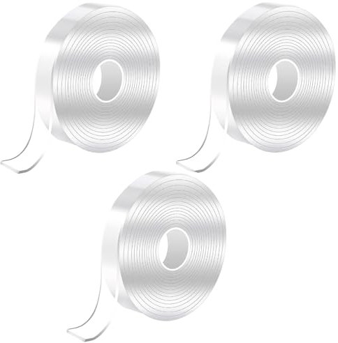 3 nastri biadesivi resistenti, resistenti, extra large (3 m x 1 cm x 1 mm), nastro adesivo trasparente decorativo da parete per poster, appendere foto, tappeti, cornici per foto