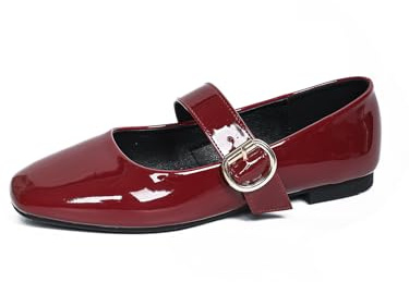QiBusLeen Women's Square Toe Mary Jane Flats Comfy Leather Ballet Flats with Buckle Strap Dressy Low Wedge Mary Janes for Women Casual Dating Party Work Shoes