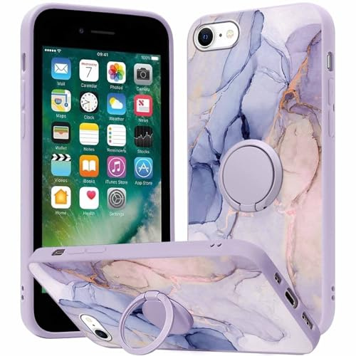 Yoedge Phone case for iPhone 16e 2025 6.1 inch, 360° Magnetic Ring Holder Kickstand Soft Silicone TPU Shockproof Anti-Scratch Protective Resistant Fashion Pattern for iPhone 16e, Marble 1