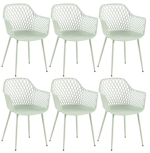 buybyroom Gartenstühle 6er Set, Gartenstuhl mit Armlehne Metall Stuhlbein, Outdoor Stuhl Lounge Sessel, Terrassenstühle Balkonstühle Gartenstühle 120 kg Belastbar