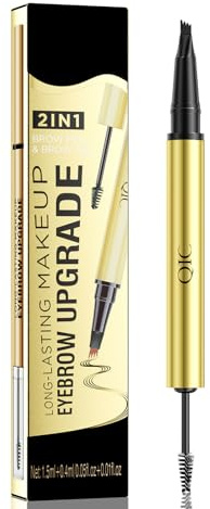 2 In 1 Brow Pencil And Eyebrow Gel - 4-Fork-Tip Eyebrow Pencil - Smudge-Resistant & Waterproof Brow Pen - Last All Day Eye Brow Pen For Creating Naturally Defined Eyebrows(Black)