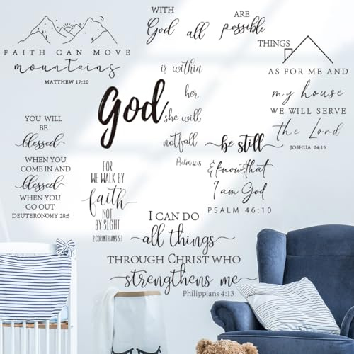 Runtoo Wandaufkleber mit Bibelvers, inspirierende Zitate, christliche religiöse Schrift, Wandaufkleber, Schlafzimmer, Wohnzimmer, Familie, Schriftzug, Wanddekoration