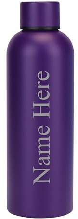 Personalised Engraved Any Name Double Wall Insulated Water Bottle 500ml 17.5oz Hot Cold 5 Colours Available (Purple)