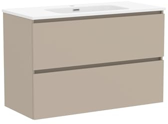 Baikal Mueble de Baño Klay. Mueble MONTADO. 2 Cajones Suspendido con Lavabo. Armario de Baño. Lavabo Ceramico. 100cm Visón.