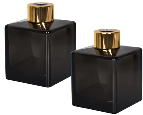 2 Botellas Difusoras Vacías de 150 ml, Botellas Difusoras de Vidrio Pequeñas, Cuadradas, Botellas Difusoras de Cristal, Recipientes para Aceites Esenciales, Aromaterapia, Baño, Oficina (Gris)