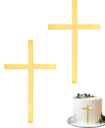 WUNZILO 2 pièces Décoration de Gâteau en Acrylique Forme Croix Or Gâteau Topper Personnalisée Décoration de Table pour Baptême Communion Confirmation Mariage Anniversaire Fête（15.3 * 9.8 cm）