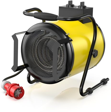 DAHTEC 5000W Enhanced Industrial Electric Heater - Portable & Steel Casing - 400V Three-phase Power - Thermostat & Overheat Protection - Ideal for Construction Site, Garage, Greenhouse