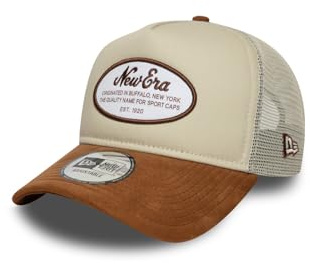 New Era Oval Patch Suede Trucker Adjustable Cap NE Logo Beige Braun, Size:OneSize