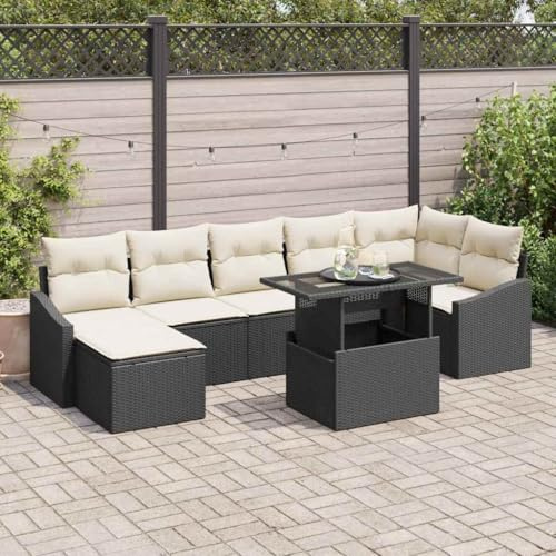 Qnhdfrt 8-teiliges Garten-Sofa-Set aus Poly-Rattan in Weiß, modernes Outdoor-Loungeset mit Kissen für Garten, Terrasse oder Balkon