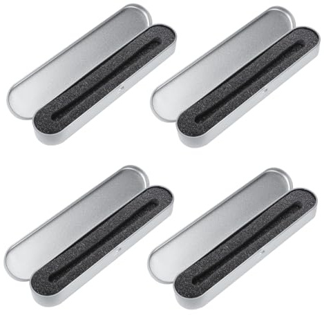 Gogogmee 4 Pcs Tinplate Metal Pen Boxes with Sponge Lining Silver Pen Protection Cases for Office School Storage