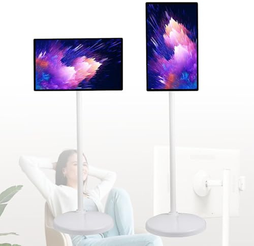Smart Touchscreen Monitor 32 pollici, 1080p Mobile TV Stand su Ruote, Android 12, 8GB RAM, 128GB di Stoccaggio, Built-in 13500mAh Batteria, Rotazione Girevole