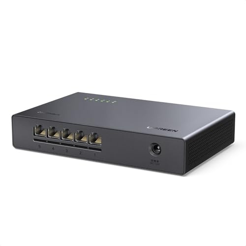 UGREEN 5 Puertos 2,5G Ethernet Switch Conmutador de Red LAN Non Gestionado Carcasa Plástico Ajuste Dúplex, Hub RJ45 para TV Portátil Enrutador Monitor