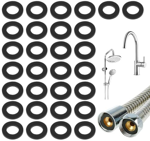 cobee 30 Pack Shower Hose Washers, 1/2 Inch Rubber Washers Seals Shower Head Washer Hose Washer Seal Tap Sealing Rings for Showers Head and Hosees Connecting(Black)