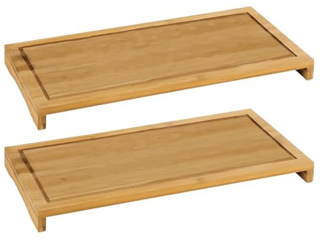 Acomoda Textil – Tabla de Cortar de Bambú para Cocina. Bandeja de Madera Resistente para Picar, Trocear y Servir. (2 Ud Tabla Cubre Vitrocerámica, 54x28x4,5 cm)