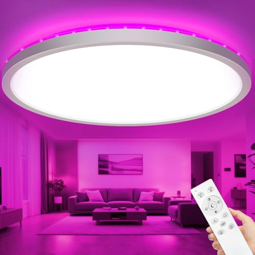 zemty 60cm LED Deckenleuchte Dimmbar Mit Fernbedienung, 50W 5040LM RGB Deckenlampe 3000K-6500K, Wasserfest Badezimmer Lampe Decke Für Schlafzimmer Kinderzimmer Wohnzimmer Schwarz