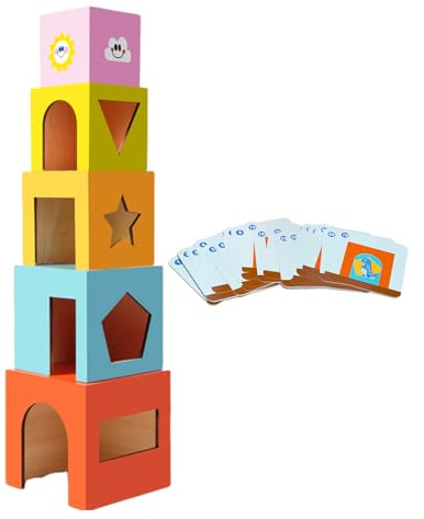 Jeu de Construction en Blocs de Puzzle, boîte de Jeu de Construction, avec Cartes et Couleurs, Puzzle en Bois | pour Filles, Maison, déplacement, Salle de Jeux, préscolaire