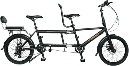 Kcolic 20Inch Folding Tandem Bicycle, Folding Bike for Three People, Made of High Carbon Steel, Rust-Resistant and Durable Black,20in