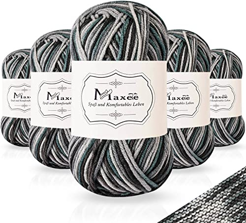 Maxee Handstrickgarn, 5x50 g Häkelgarn, Bunt Farbverlauf Acrylgarn zum Stricken, Weicher Wolle zum Häkeln, Mehrfarbiges Garn zum Stricken Häkeln und Basteln