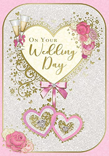 Sensations / Xpress Yourself Wedding Day Card - Includes Envelope - Champagne Glasses and Flowers Design, , 137x195mm