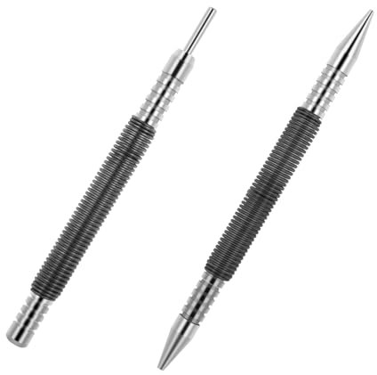 Grevosea 2 Pieces Spring Nail Set, Nail Set Tool and Hinge Pin Tool Dual Head Nail Setter Hammerless 1/16 and 1/32 Inch Spring Pin Punch Nail 3500 Psi Striking Force Door Pin Siding Removal Tool