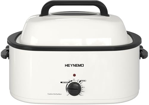 roaster Electric Oven with Viewing & Self-Basting Lid, Large Electric Roaster Pan with Defrost & Warm Function, Stainless Steel, White