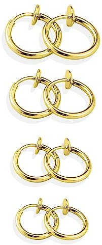 4 Paires Acier Inoxydable Boucles d'oreilles Clips Femme Homme Fille Boucles d'oreilles Non Piercing Fausse Boucles d oreilles Aimant Magnétique Anneaux Boucles d oreilles Clips Créoles Or