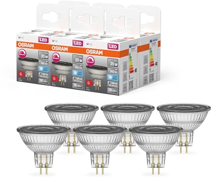 OSRAM Superstar reflektorlampa, GU5.3-bas, klart glas,Kallvitt (4000K), 345 Lumen, ersätter 35W-belysningsmaterial dimbar, 6-Pack