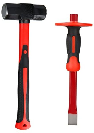 Acrux7 1,4 kg Schwerlast-Vorschlaghammer & Flachmeißel mit Handschutz, Mini-Schlitten für Mauerwerk, Fliesen, Beton, Stein, Ziegel