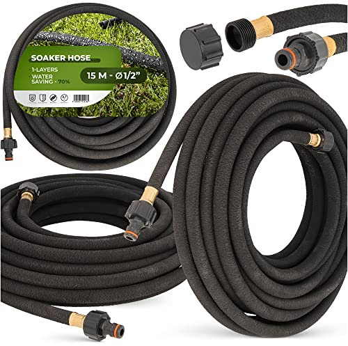 Tubo per irrigazione 1/2, 15 m, colore nero, flessibile, superiore e sotterraneo, tubo antigoccia per giardino, tubo dell'acqua micro drip, tubo dell'acqua