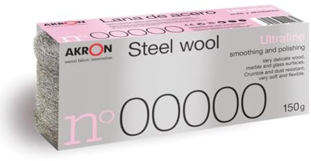 Lana de Acero 00000 (Ultrafina) y Lana de Acero 0000 (Fina), 150g, Precisión y Versatilidad para Pulidor Suelos, Restauración y Fotografía Nocturna, Decapante y Lija Madera AKRON