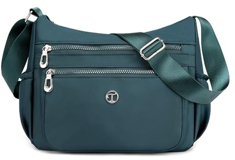 SODOLLEE Sac à Bandoulière Femme Loisir Sac Bandoulière Léger Sac de Messager Plusieurs Poches Nylon Sacoche pour Achats Voyage Usage Quotidien Vert