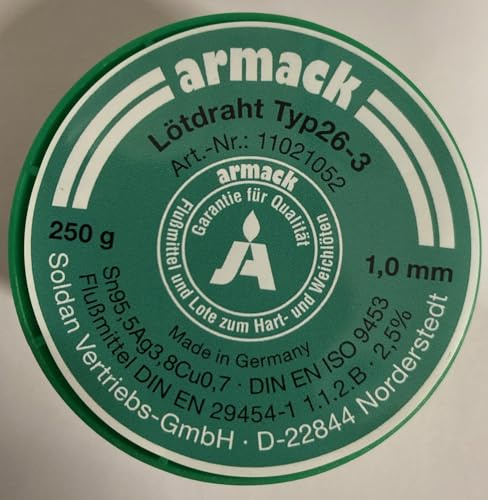 armack Lödtråd typ 26-3 1,0 mm Ø 250 g blyfri Sn95Ag4Cu1 flussmedel fylld