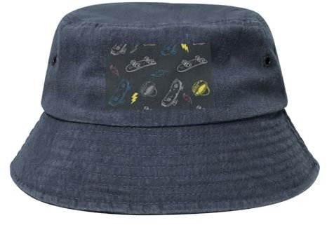 QGWDYYJQ Cowboy-Denim-Anglerhut mit Graffiti-Skateboard-Druck, neutraler Sonnenhut, marineblau, 5-7