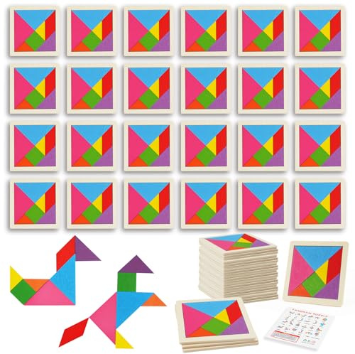 Ainiv 24PCS Tangram Infantil, Tangram Puzzle Madera Regalitos Cumpleaños Invitados Niños, Colegio, Detalles Cumpleaños, Rompecabezas Educativos Montessori para Niñas y Niños