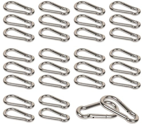FAAING 30 Stück M5 Karabinerhaken aus 304 Edelstahl, 50mm x 5mm Karabiner Klein, Edelstahl Karabiner belastbar bis 110kg, Karabinerhaken für Camping, Wandern, Schlüsselanhänger